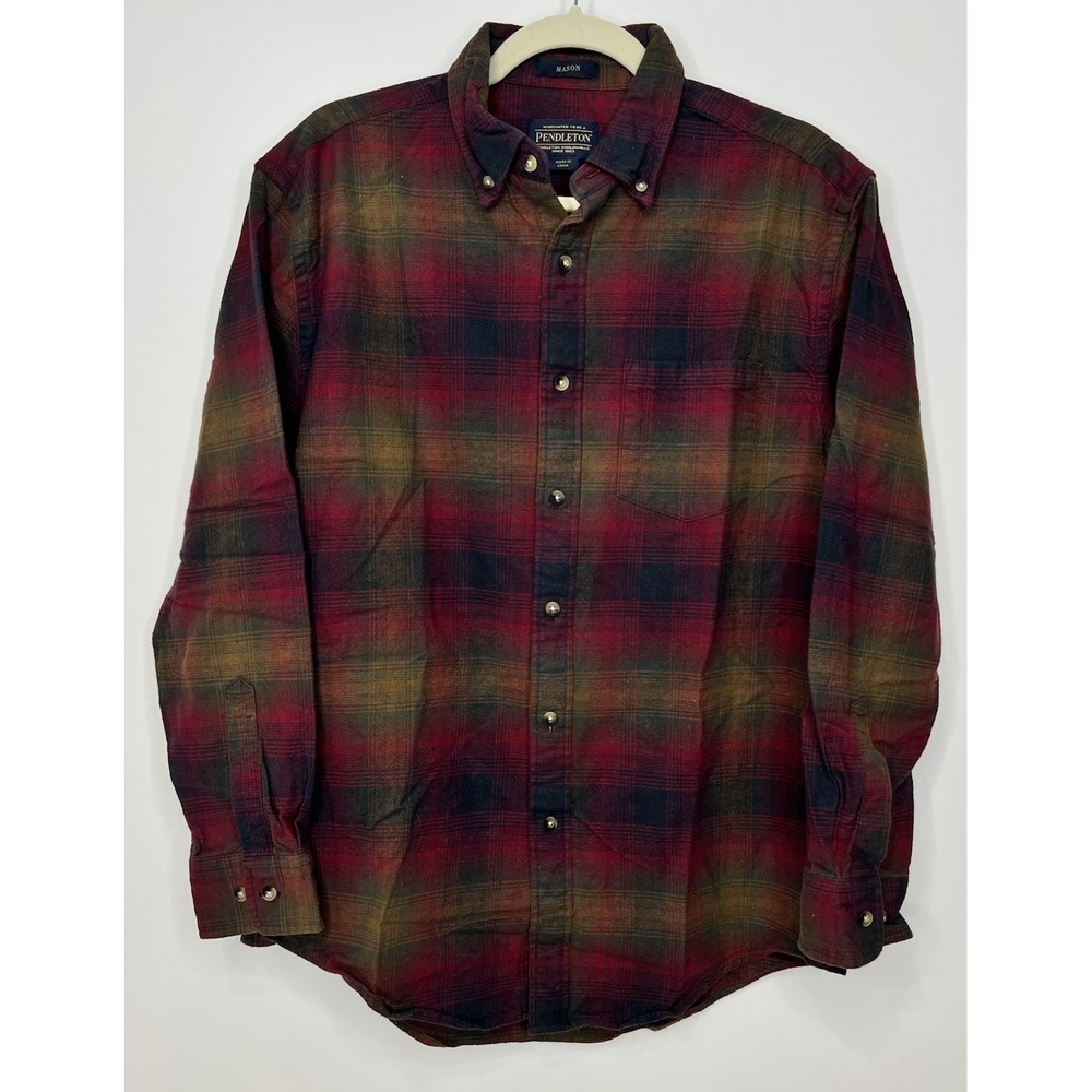 Pendleton Flannel Shirt Mens Medium Red Plaid Mason Button Down Western Preppy